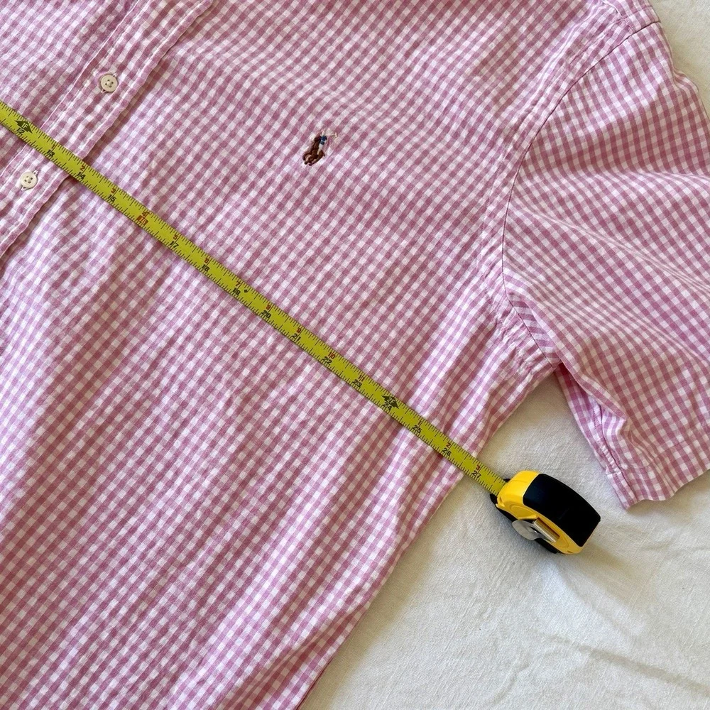 Vintage Ralph Lauren Button‎ Shirt 2XL Big Classic Fit Pony Gingham Plaid Pink